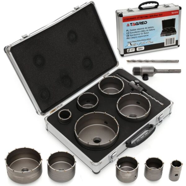 Set Kruna za bušenje cigle, betona Ø65, Ø80, Ø100, Ø110 i Ø125mm sa držačem SDS+ - Image 6