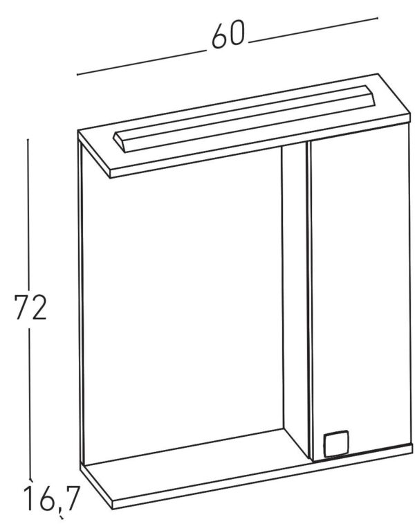 Ogledalo s ormarićem 1 vrata ELIN  60 CMm Bijela polusjaj; 600X167X720 - Image 2