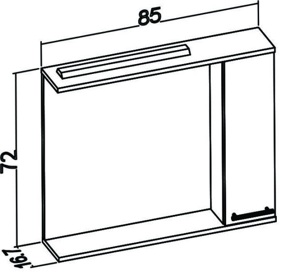 OGLEDALO S ORMARIĆEM 1 VRATA 85 CM D36-IVERAL – HRAST SONOMA; FRONTA: D43 BIJELA ; 850X167X720 - Image 2