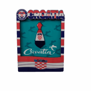 Magnet za frižider, Hrvatski suvenir, Kravata u okviru, plava pozadina  drvo (74774)