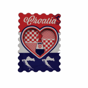 Magnet za frižider, Hrvatski suvenir, Kravata u srcu na pozadini crven-bijeli-plavi - drvo (74772)