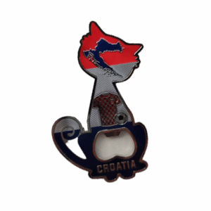 Magnet za frižider, Hrvatski suvenir, Mačka crven-bijeli-plavi s otvaračem
