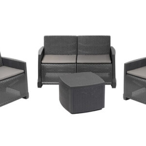 Vrtna garnitura COMO, 4-dijelna, antracitna IPAE s jastucima, PVC, izgled ratana