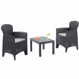 Vrtna garnitura AKITA, 3-dijelna, antracitna ipae s jastucima, PVC, izgled ratana