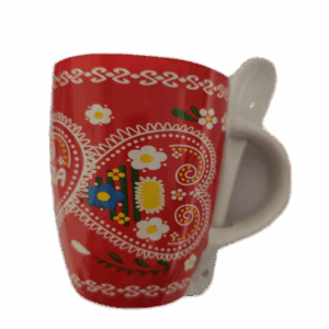 Šalica keramička, Hrvatski suvenir, Crvena, s motivom Licitarskog srca