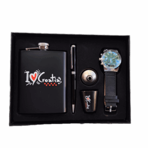 Pljoska set s čašicama Hrvatski suvenir poklon set Pljoska sat čašica olovka DJH0022