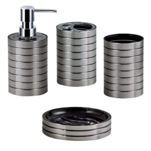 Set kupaonskih dodataka od 4 komada od PVC-a,  hotelska kvaliteta, set kupaonskih dodataka, držač četkice za zube, dozator sapuna, čaša za ispiranje, posuda za pohranu (srebrna)