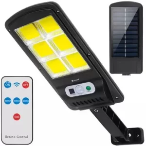 Lampa solarna, Zidna vjetiljka 120 LED, Crno, Vodotijesna s daljinskim upravljačem, Senzor pokreta