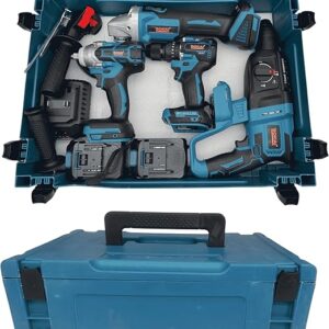 MUKINS Aku Set alata 4/1 s Bušilicom, Udarnim Odvijačem, Čekić Bušilicom i Kutnom Brusilicom, 2 litij-ionske baterije, punjačem, 96 V, BRUSHLESS