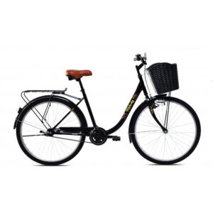 Bicikl 26"  MELODY Crno / Žuti Gradski sa košaricom, blatobranima i stražnjim nosačem prtljage