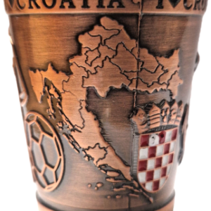 Čašica za rakiju, metalna, bronca, motivi Hrvatske, grb, dres, sidro, kravata  0,30, Hrvatski suvenir