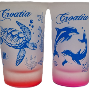 Čašice za rakiju, Visoke mat,SPRAY  Morski motivi, dupin / kornjača 0,30 12 kom set, Hrvatski suvenir
