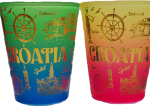 Čašice za rakiju, mat SPRAY, Zlatni morski motivi, gradovi Hrvatske 0,30 12 kom set, Hrvatski suvenir