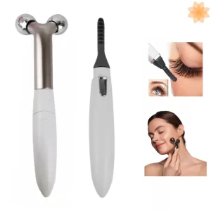 Električni masažer za lice 2u1, 3D valjak u obliku slova V, grijani uvijač za trepavice, smanjenje bora