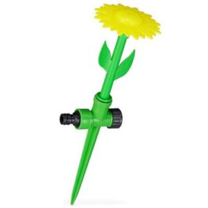 Prskalica za navodnavanje sa šiljkom za ubadanje u zemlju. Raspršivač vode za navodnjavanje travnjaka, vrta, voćnjaka... Dekoracija vrta u obliku cvijeta suncokreta. 