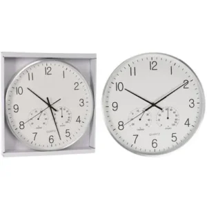 Sat zidni s vlagomjerom i termometrom 35 cm, srebrni