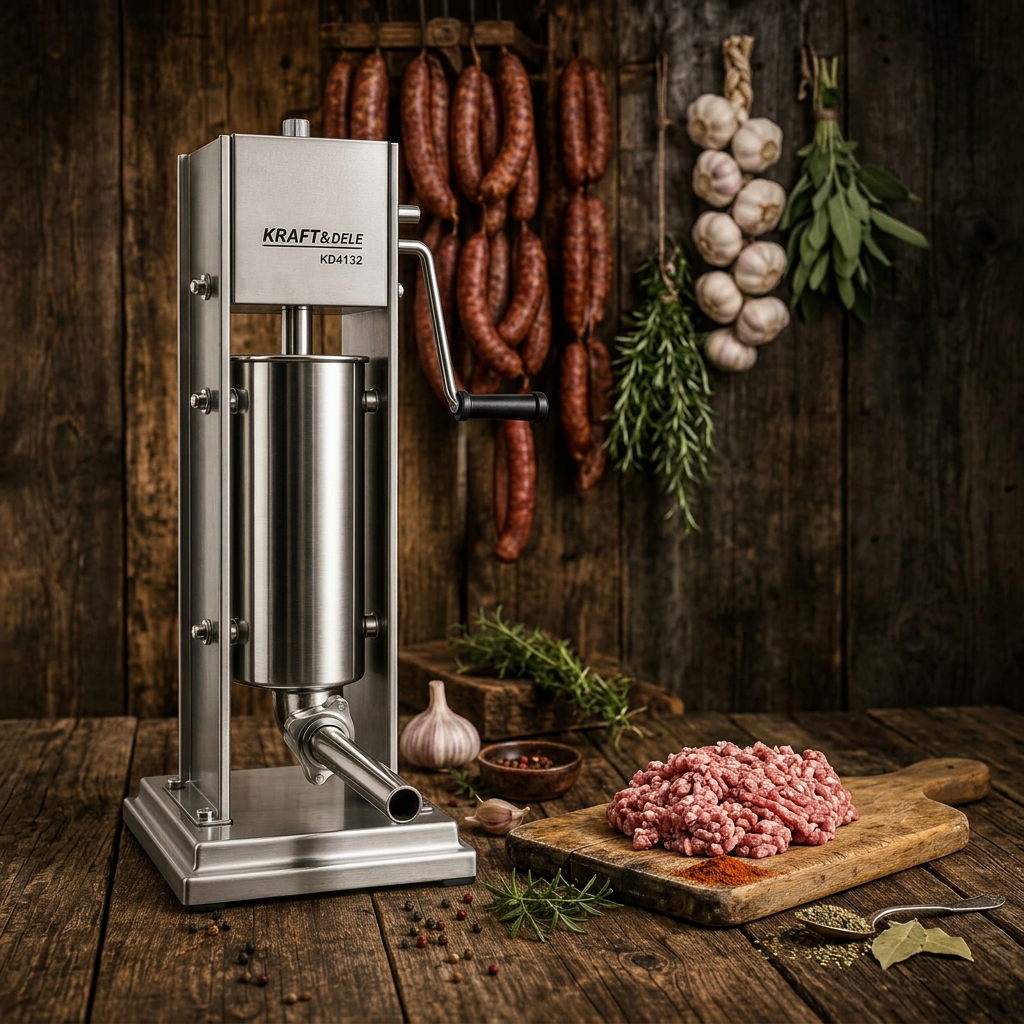 Punilica Kobasica, Stroj za Nadjevanje Kobasica, krvavica, divenica, salama, čevapa 5 KG KD4132, 4 nastavka Stojeći, Vertikalni Inox - Slika 6