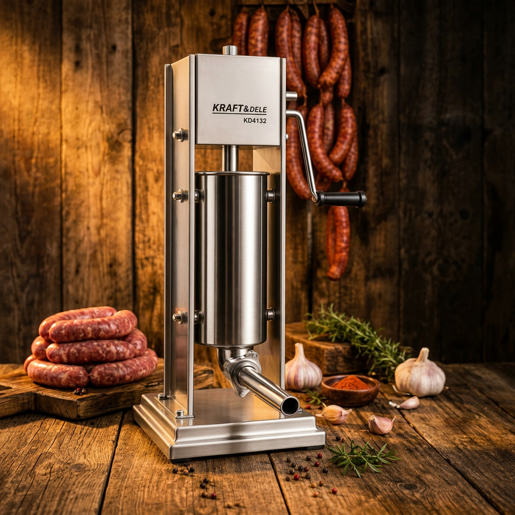 Punilica Kobasica, Stroj za Nadjevanje Kobasica, krvavica, divenica, salama, čevapa 5 KG KD4132, 4 nastavka Stojeći, Vertikalni Inox - Slika 5