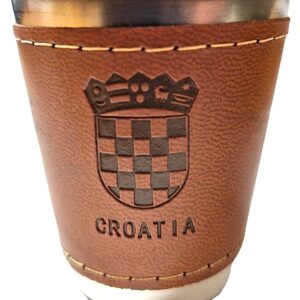 Čašice za rakiju set, 4 kom, metalne, u kožnoj torbici, motiv Hrvatskog grba 0,20, Hrvatski suvenir