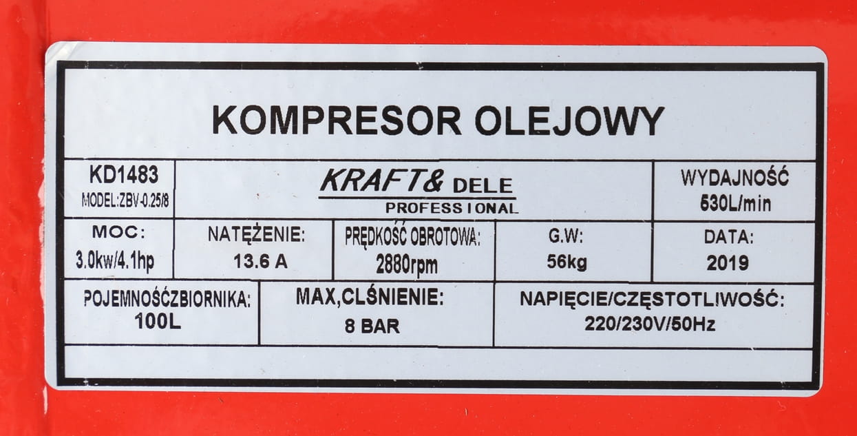 KRAFT & DELE Kompresor Uljni zapremine 100 Litara, 3kW KD1483 - Slika 9