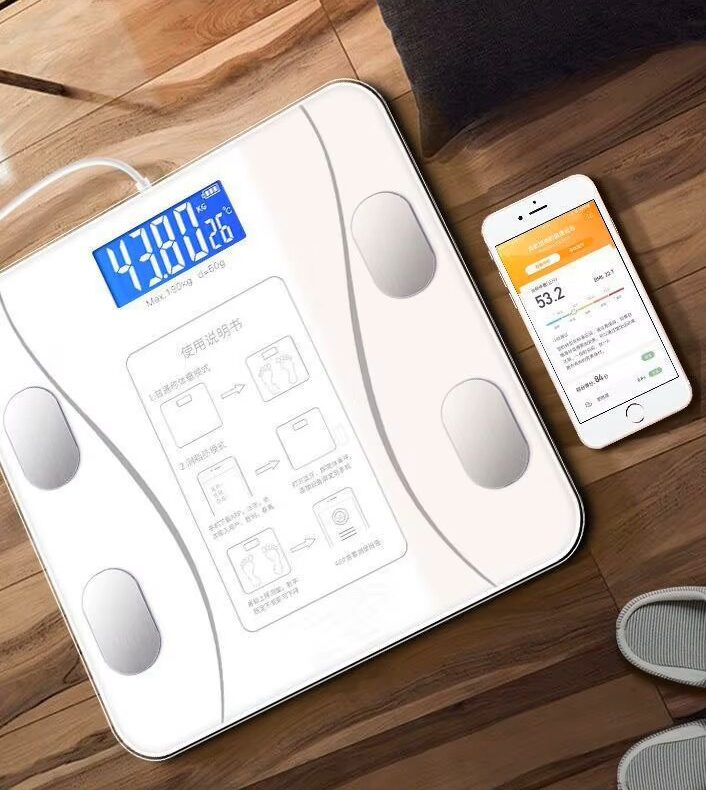 Vaga Podna za Tjelesnu Masnoću BMI, Digitalna, 180 kg, Bluetooth, spaja se na Mobitel, Bijela AB-J178