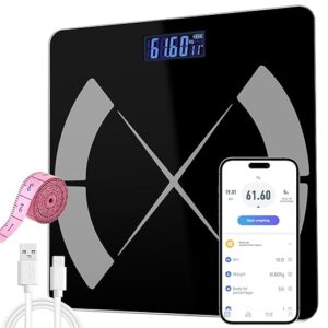 Vaga Podna za Tjelesnu Masnoću BMI, Digitalna, LCD ekran 180 kg, Bluetooth, spaja se na Mobitel, Crna