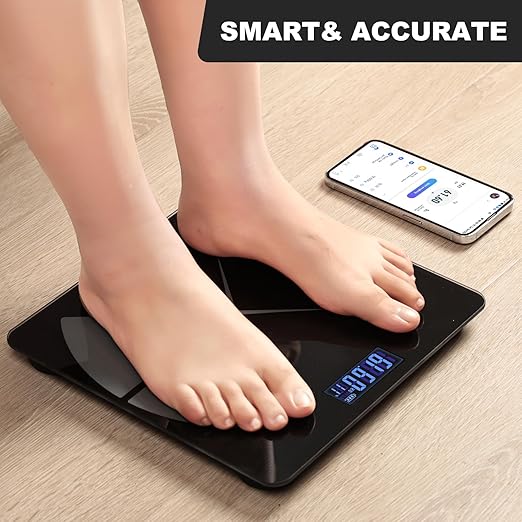 Vaga Podna za Tjelesnu Masnoću BMI, Digitalna, LCD ekran 180 kg, Bluetooth, spaja se na Mobitel, Crna - Slika 4