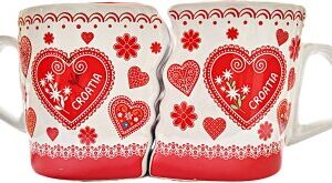 Šalice keramičke set, s motivom Licitara, Ručka srce, 290 ml, u poklon kutiji 2/1