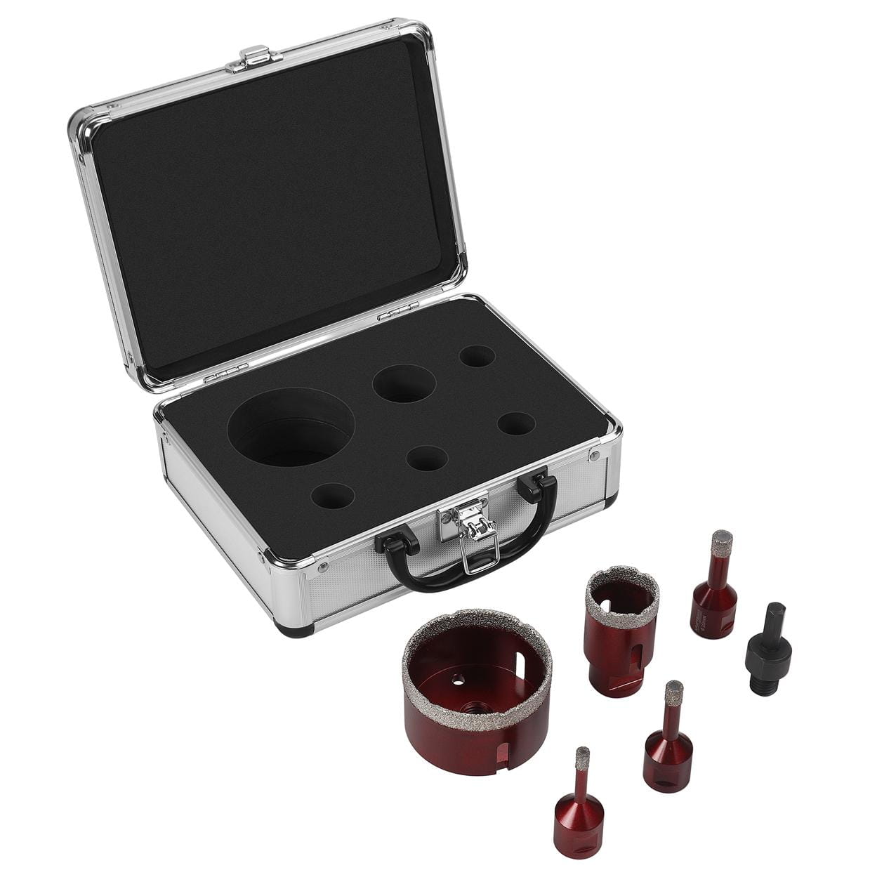Set Dijamantnih Svrdla i Kruna za Bušenje Rupa u Keramici, Gresu, Granitu, Kamenu, 6 Dijelova Ø6-68 mm M14 KD12643 - Slika 4