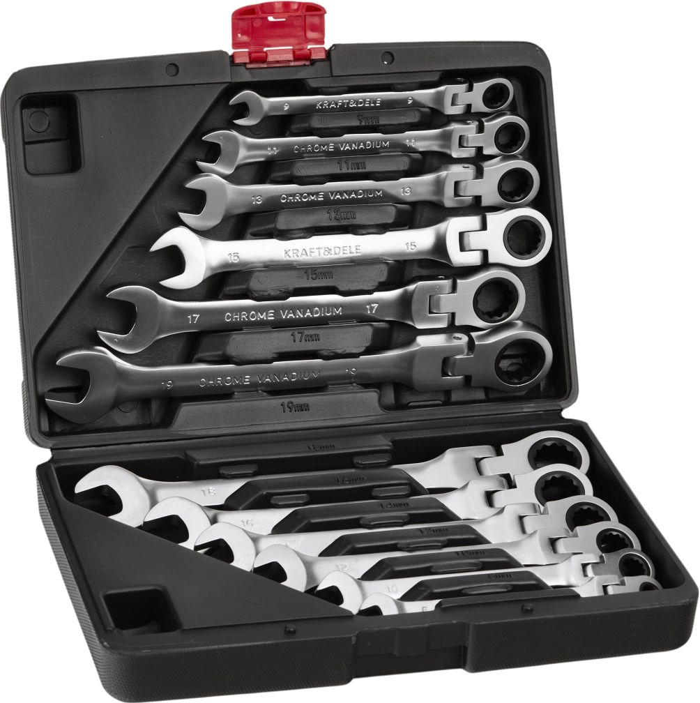 Set kombiniranih ključeva sa čegrtaljkom i fleksibilnom glavom 8-19 mm 12 kom KD11304