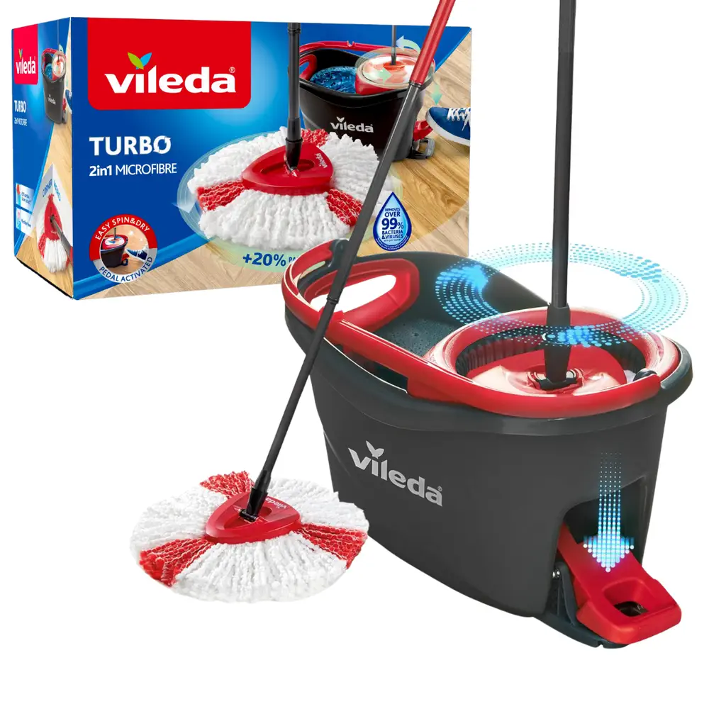 Vileda Turbo Mop komplet za čišćenje podova, rotirajući sustav od 360°