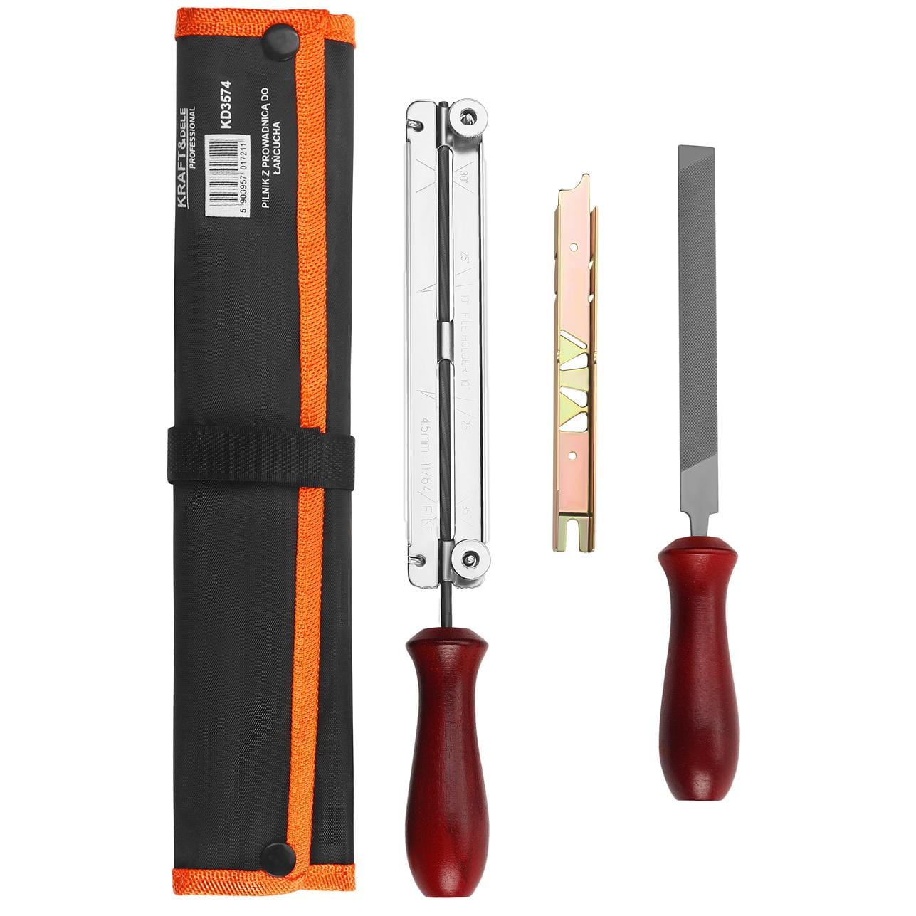 Set za brušenje lanaca turpija okrugla, plosnata i vodilica za oštrenje KD3574 - Slika 2