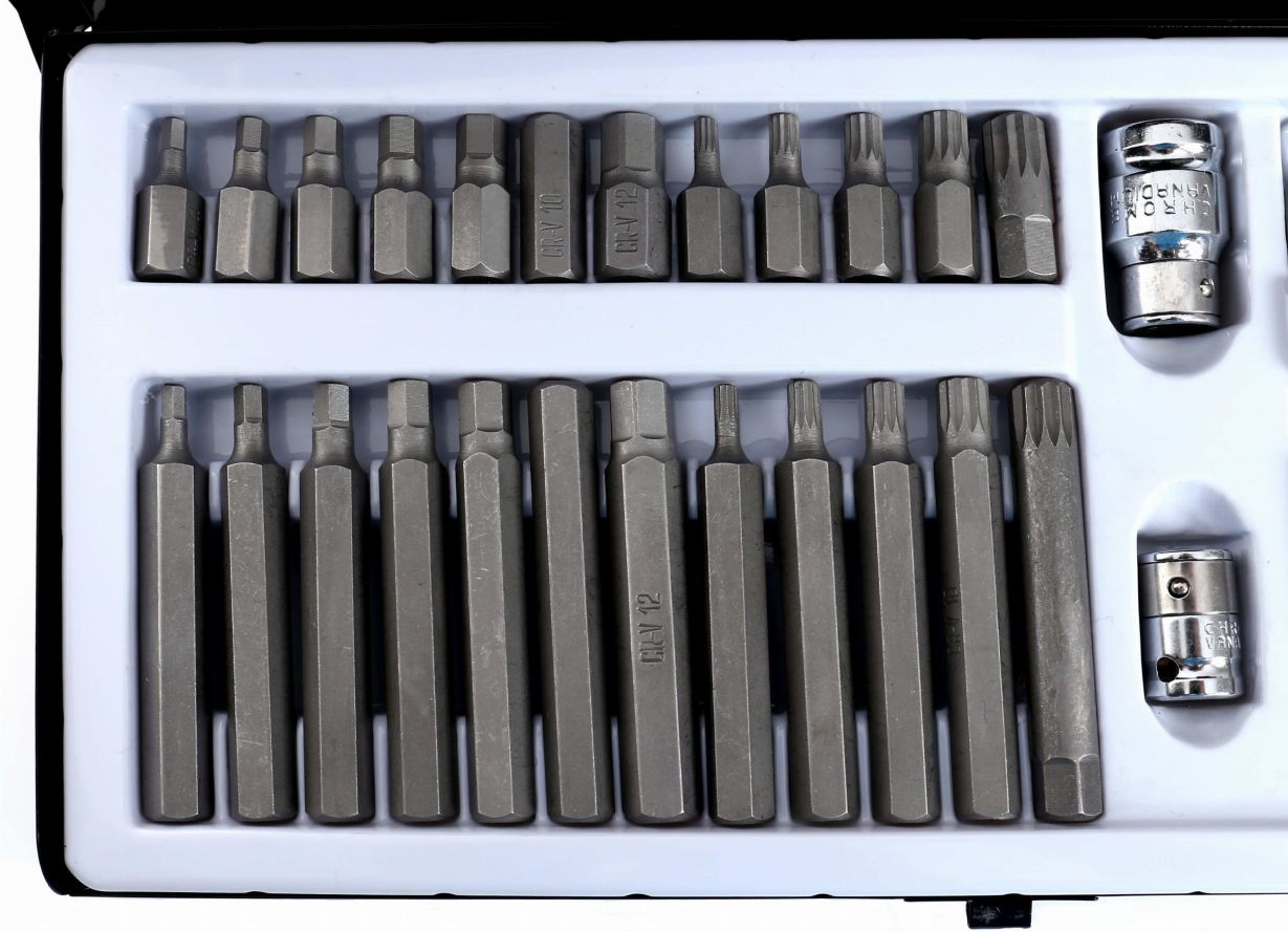 Bitovi Set TORX (T20–T55), HEX (4–12 mm), SPLIN (M5–M12), adapteri 3/8" i 1/2" , 40 Komada KD10220 metalna kaseta - Slika 2