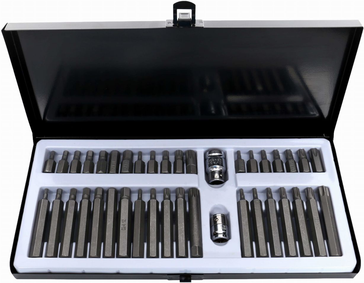 Bitovi Set TORX (T20–T55), HEX (4–12 mm), SPLIN (M5–M12), adapteri 3/8" i 1/2" , 40 Komada KD10220 metalna kaseta - Slika 3