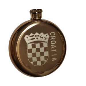 Pljoska Okrugla inox sa Hrvatskim grbom i natpis CROATIA (Hrvatski Suvenir) 148ml (5 oz)