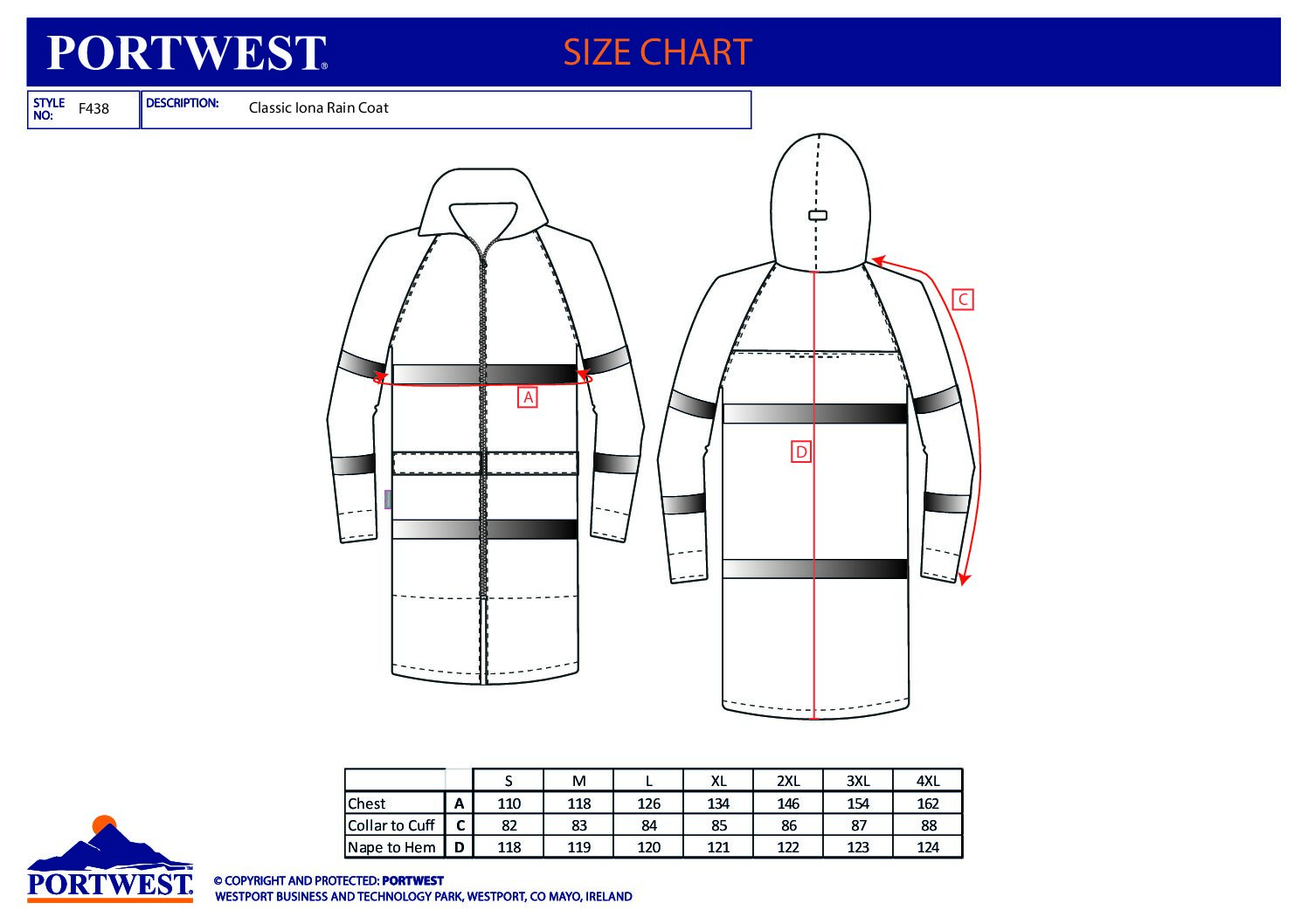 Kabanica kišna F438 NAR Plava Navy 120cm Portwest S-3XL - Slika 3
