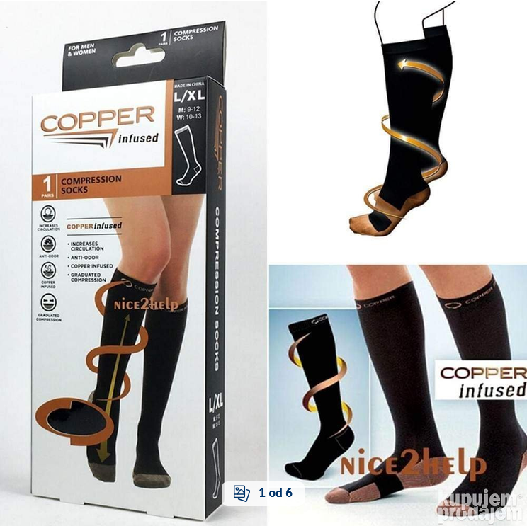 Kompresijske čarape protiv umornih bolnih i natečenih nogu i stopala COPPER (Copy) - 1
