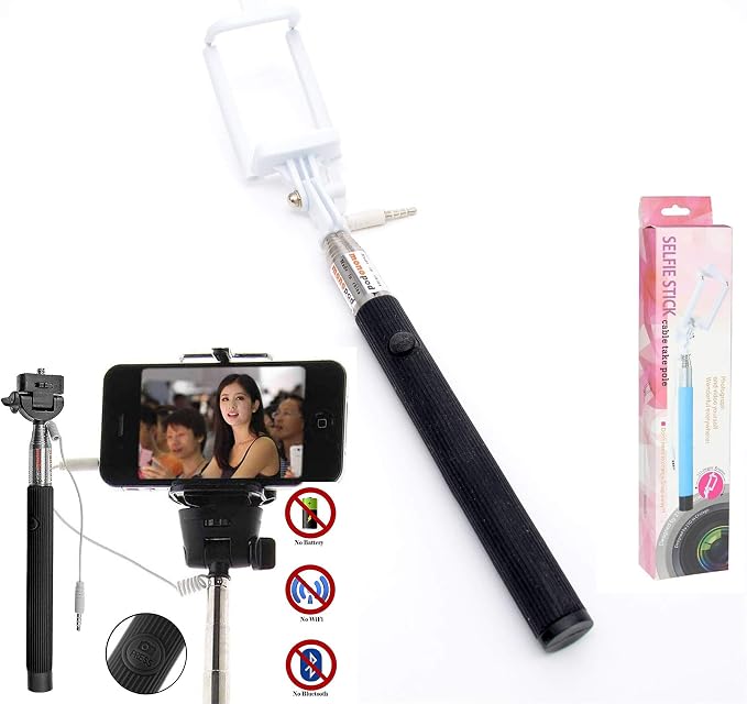 Selfie Štap za Pametne Telefone, Produživ, Žičani, Ugrađeni Gumb za Slikanje 105 cm, Više Boja - 1