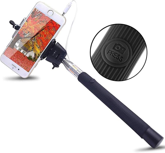 Selfie Štap za Pametne Telefone, Produživ, Žičani, Ugrađeni Gumb za Slikanje 105 cm, Više Boja - 2