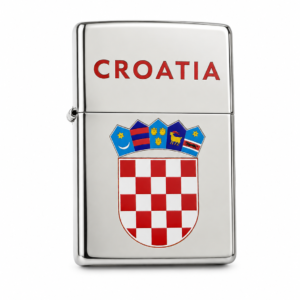 Upaljač na benzin HRVATSKI GRB Srebrni, natpis CROATIA 55x35x12mm
