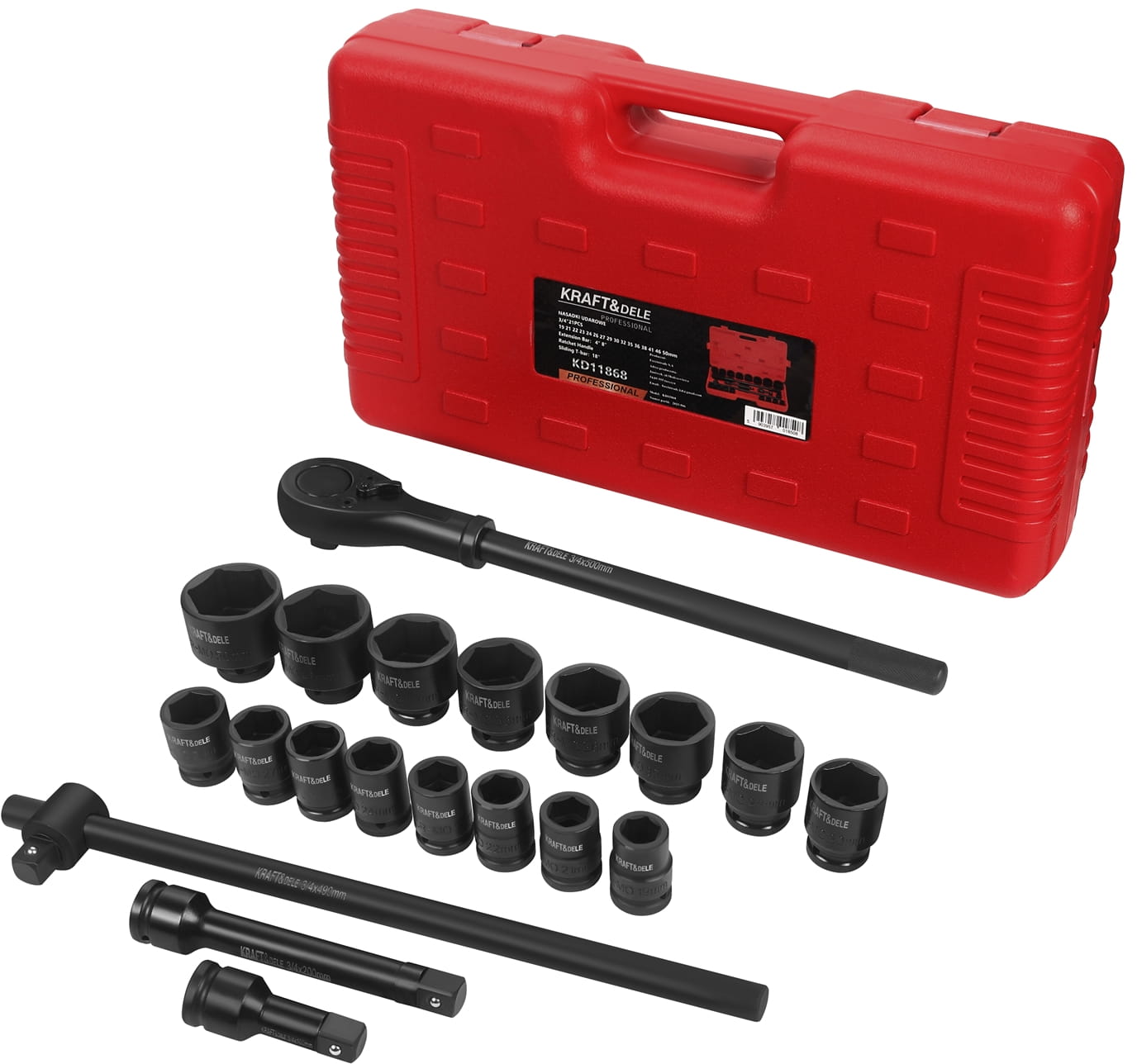 Ključevi Udarni 3/4" 21 kom KD11868 Račva + produžeci + udarni nastavci - 2