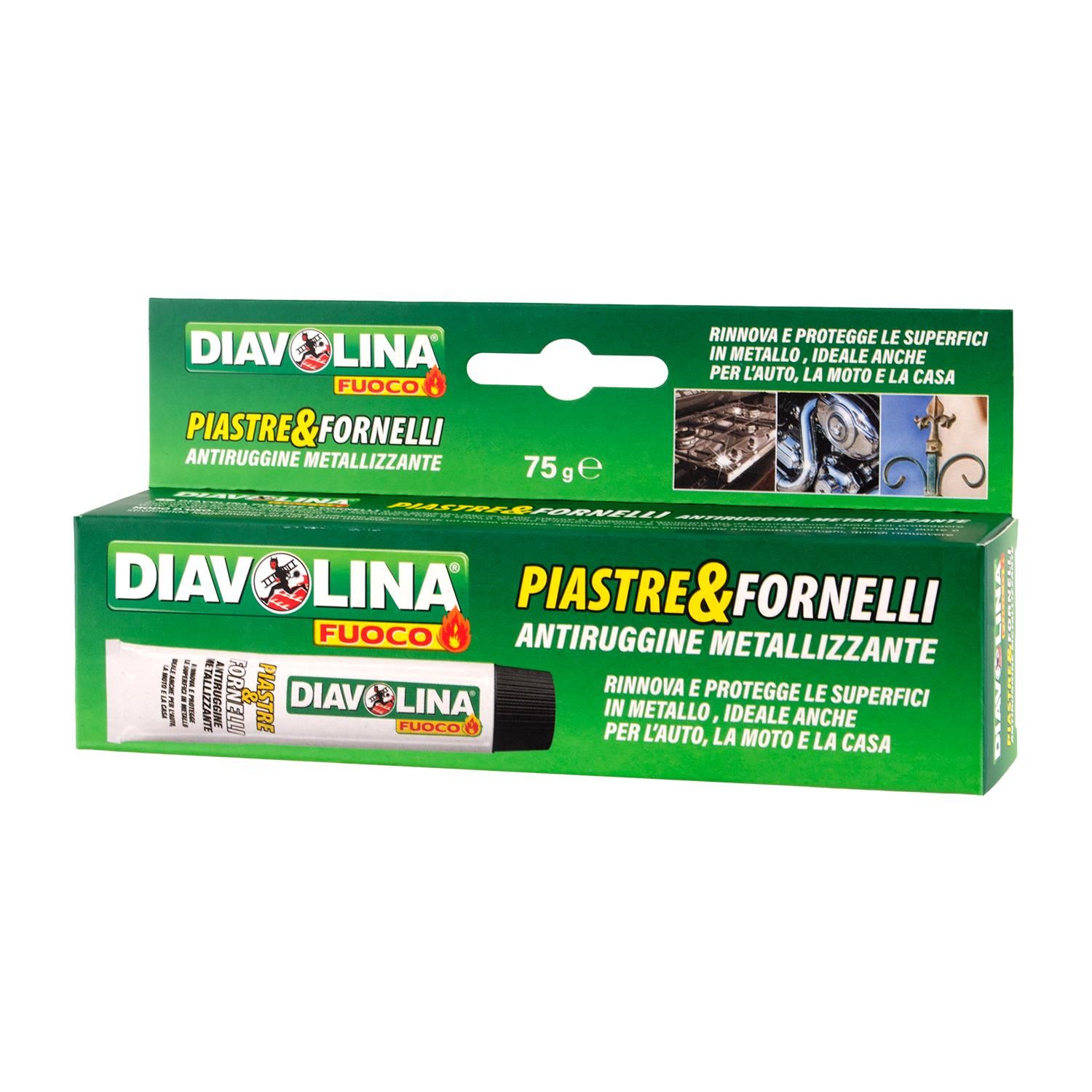 DIAVOLINA PIASTRE E FORNELLI - 75 g. Premaz za uklanjanje hrđe ili crnila nastalog izgaranjem DIAVOLINA za ploče za kuhanje i plamenike (Copy) - 1