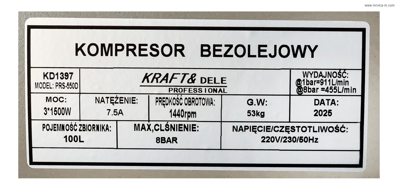 Kompresor bez ulja 100L 2x1500W KD1398 KRAFT&DELE - 6
