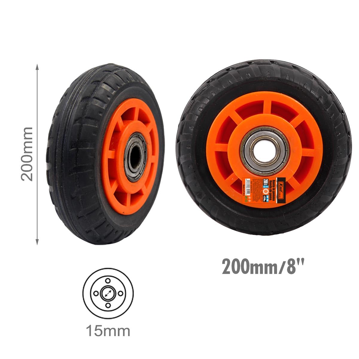 Kotač za Transportna Kolica Rudle Puna Guma, Ø200 mm širina 50mm Osovina Ø15 mm, maksimalno 210 kg 1 komad - 2